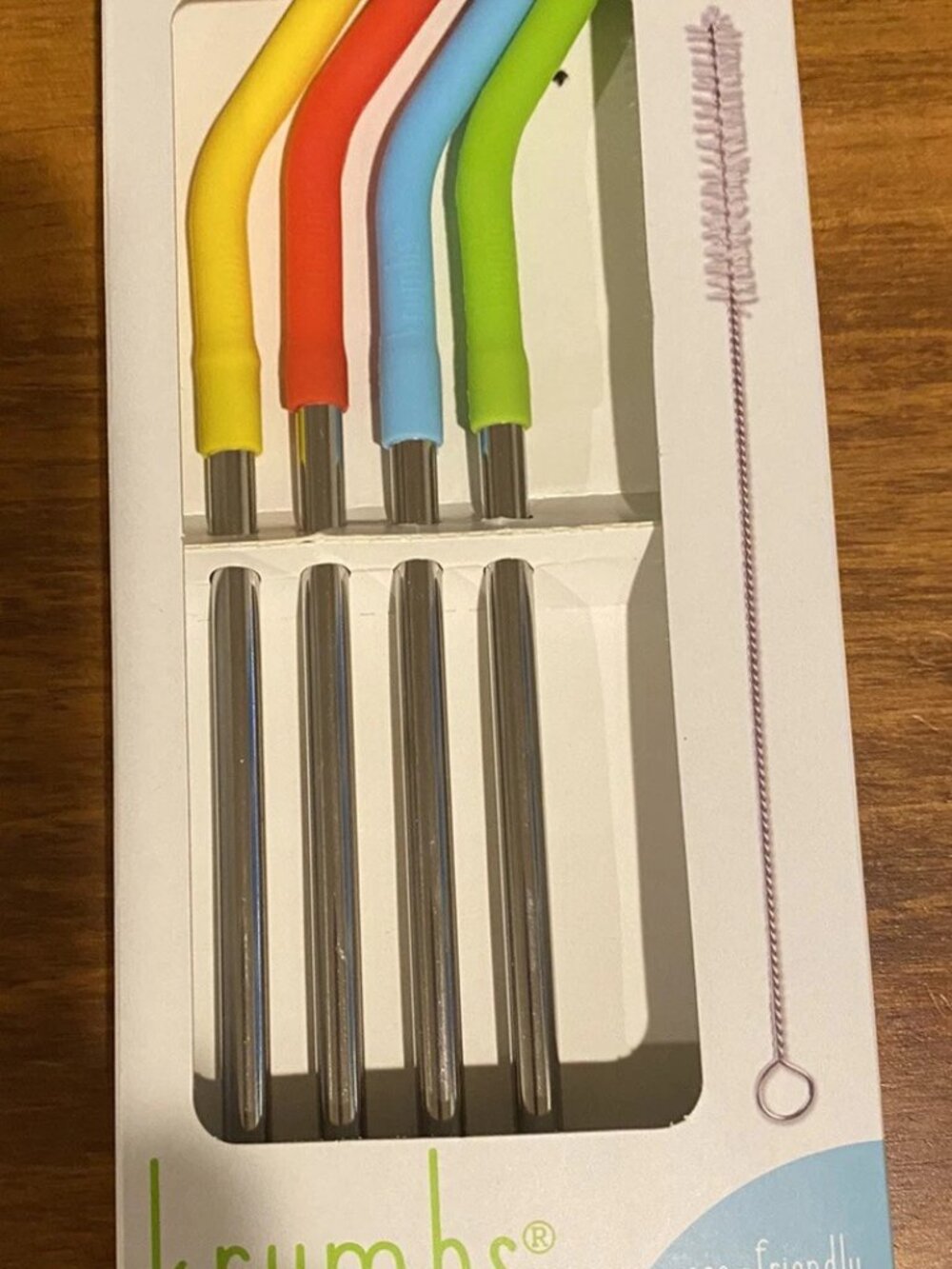 4 Stainless Steel Straws Curved with Silicone Tips Cleaning Brush Krumbs Kitchen